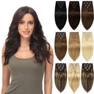 Clip in Hair Extensions Real Human Hair 7Pcs 16Clips 10Inch 110g for Women
